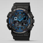 Casio G-Shock GA100-1A2DR Blue Black LED Day Date Display Black Analog Digital Dial Resin Band Watch New