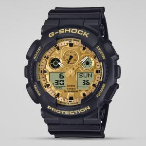 Casio G-Shock GA100GGB-1A9DR LED Day Date Display Gold Analog Digital Dial Black Resin Band Watch New